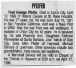 Fred G Pfeifer obituary, California, Alameda County, Oakland
