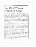 Lt Whipple Missing in Action