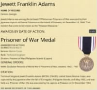Jewett Adams - POW Medal Recipient