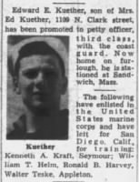 Kraft, Kenneth Anthony - The Post-Crescent (Appleton, WI) 26 Nov 1942 pg 12