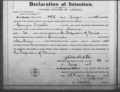 Thumbnail for Acosta, Benigno > Declaration of Intention (1893)