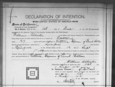 Allister, William > Declaration of Intention (1892)