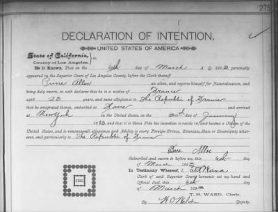 Allic, Prirre > Declaration of Intention (1893)