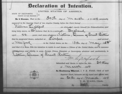 Thumbnail for Lightfoot, William > Declaration of Intention (1894)