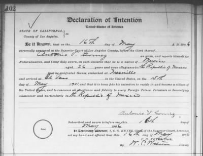 Gomez, Antonio V > Declaration of Intention (1906)