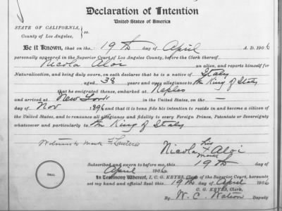 Aloi, Nicola > Declaration of Intention (1906)