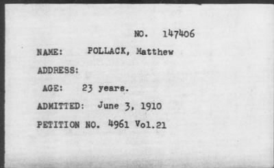 1910 > POLLACK, Matthew