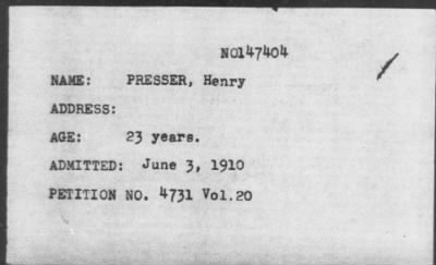 1910 > PRESSER, Henry