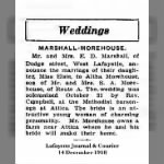1918 Morehouse, Alpha & Elsie Marshall Marriage Announcement, Indiana