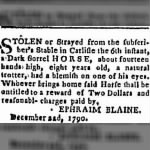 Ephraim Blaine 1790 Stolen Horse Notice.JPG