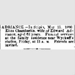 Eliza Chamberlain Adriance 1880 Death Notice.JPG