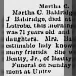 Martha C Beatty Baldridge 1900 Death Notice.JPG