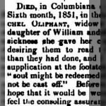 Rachel Heald Oliphant 1852 Death Notice in The Friend.JPG