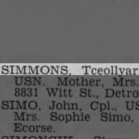 Simmons, Tceollyar